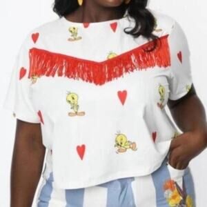 2/$25 M 6 - 8 Plus Size Tweety Bird Fringe Tee Shirt Looney Tunes Unique Vintage